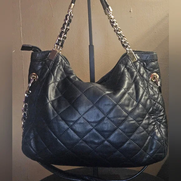 Michael Kors Susannah Black Quilted Leather Shoulder Bag with Chain Straps - Picture 6 of 16